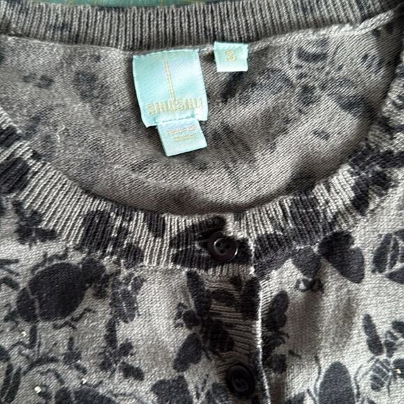 Shu Shu  sz S Women's Gray Cardigan Button Sweater Dragonflies, Insects, Bees - Picture 3 of 6